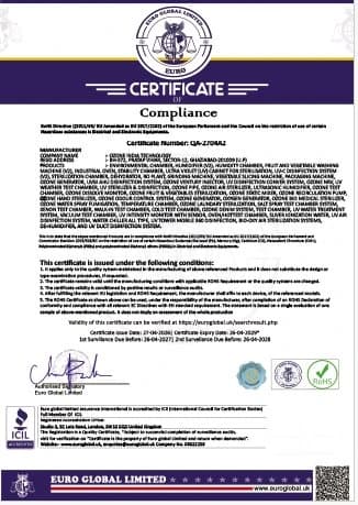 RoHS Compliance Certificate — QA-2704A2 — Ozone India Technology