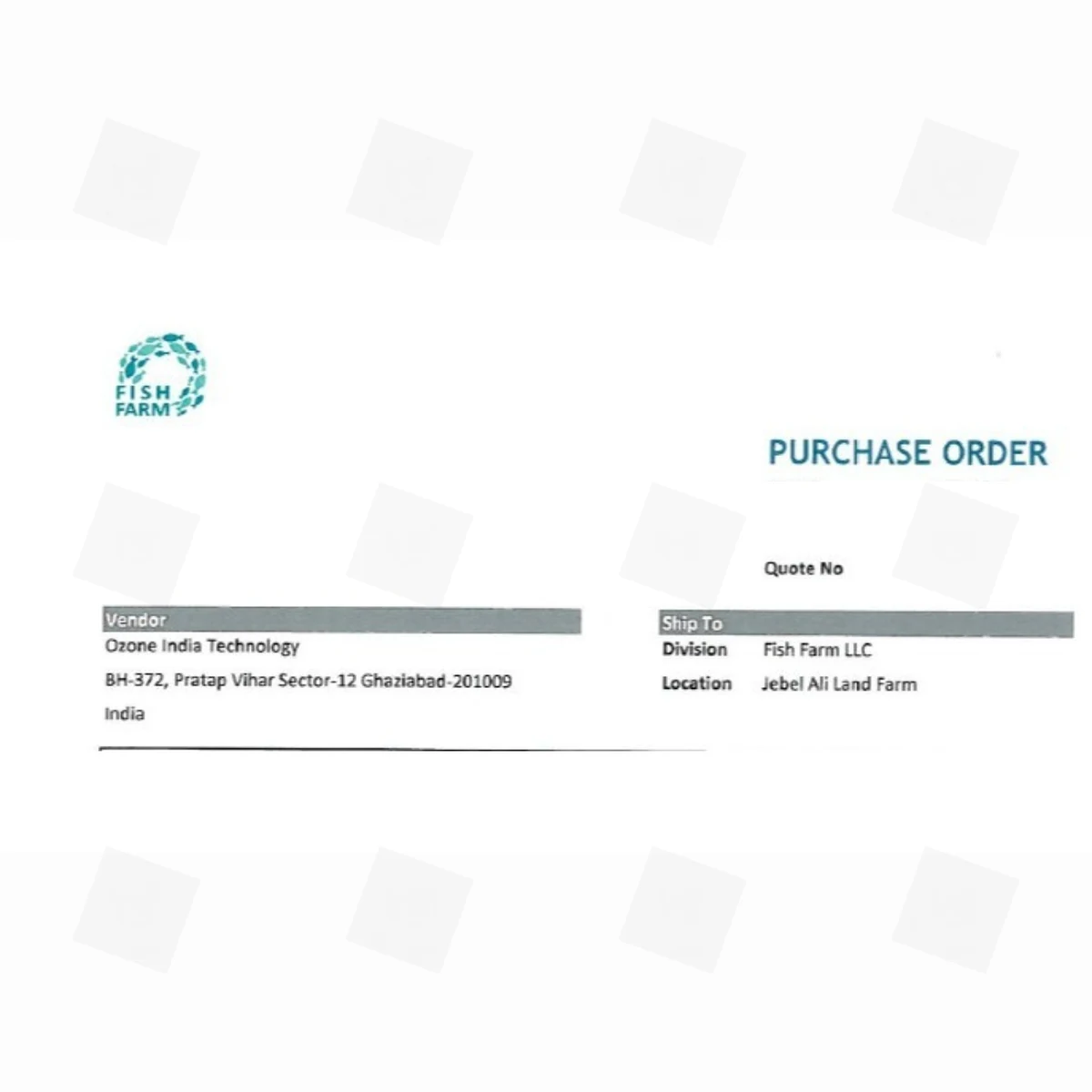 Export purchase order for UAE